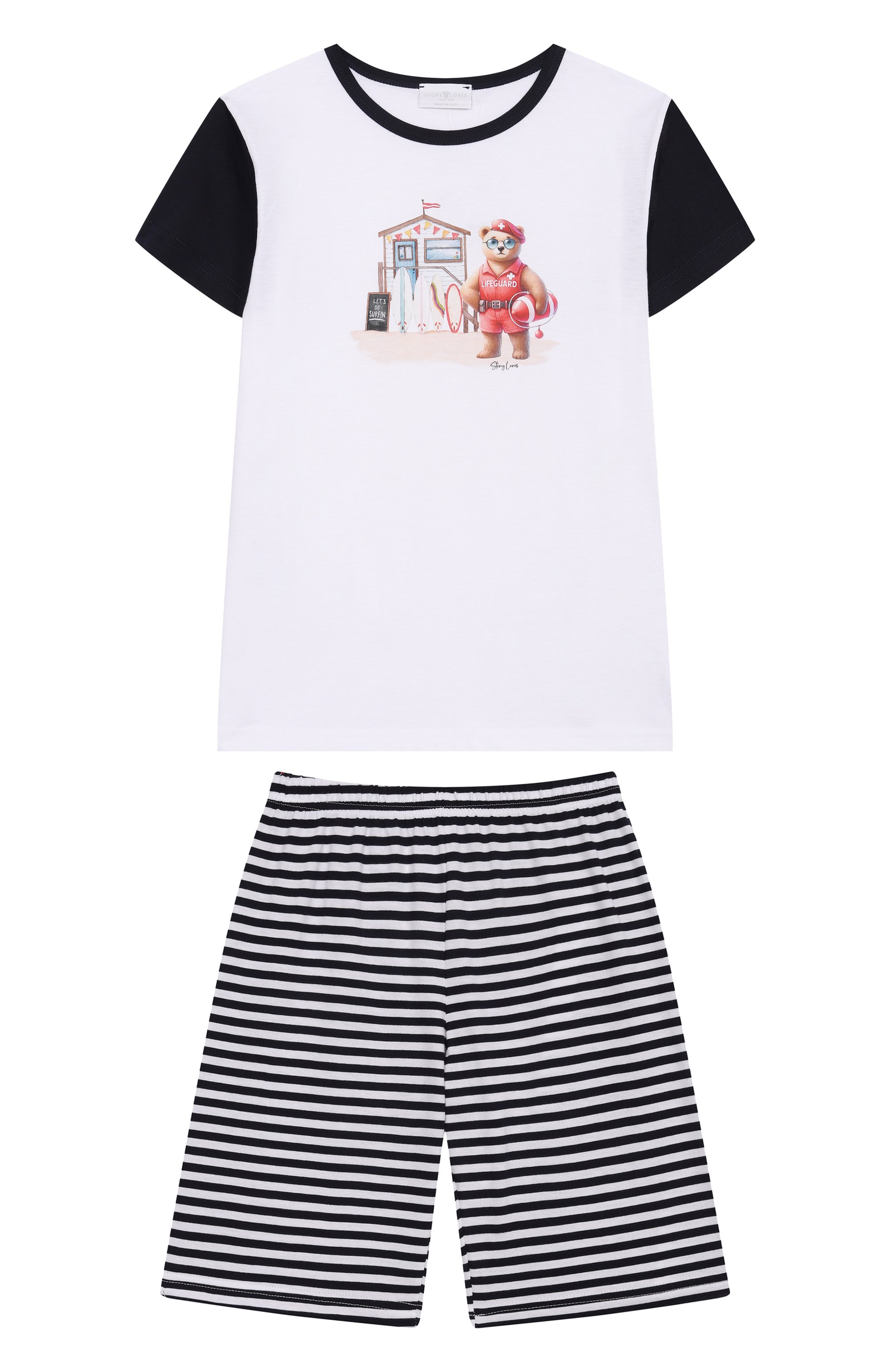 Хлопковая пижама STORY LORIS черно-белого цвета по цене 11850 руб., арт. 25192_001, фото 1 Хлопковая пижама STORY LORIS, арт. 25192_001, фото 1