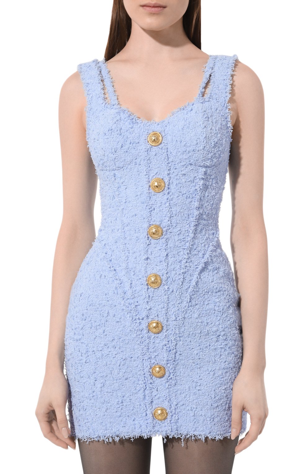 Платье BALMAIN голубого цвета по цене 299500 руб., арт. AF0R4155XC67, фото 3 Платье BALMAIN, арт. AF0R4155XC67, фото 3