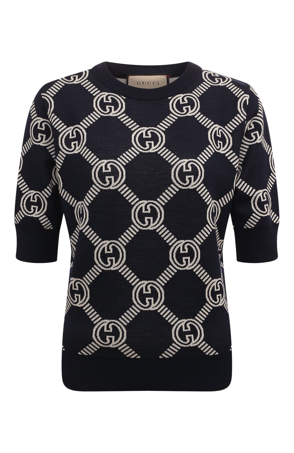 Шерстяной пуловер GUCCI синего цвета по цене 199500 руб., арт. 692702/XKCB2, фото 1 Шерстяной пуловер GUCCI, арт. 692702/XKCB2, фото 1