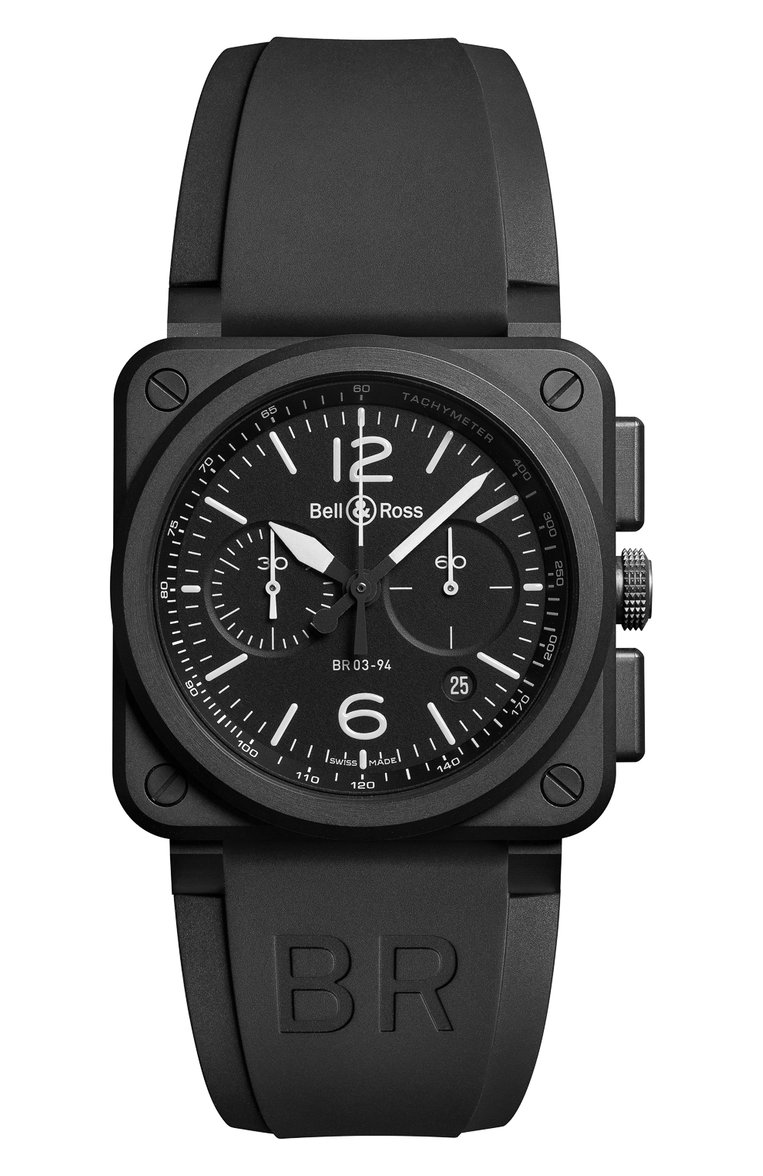 Мужские часы black matte chrono BELL & ROSS бесцветного цвета, арт. BR0394-BL-CE | Фото 1 (Механизм: Автомат; Региональные ограничения белый список (Axapta Mercury): Не проставлено; Цвет циферблата: Чёрный; Нос: Не проставлено; Ограничения доставки: m-style)