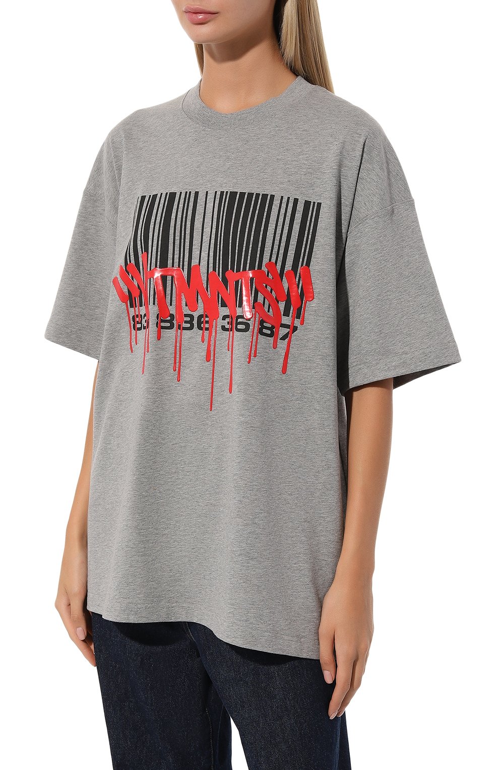 Хлопковая футболка VTMNTS серого цвета по цене 38700 руб., арт. VL18TR400G, фото 3 Хлопковая футболка VTMNTS, арт. VL18TR400G, фото 3