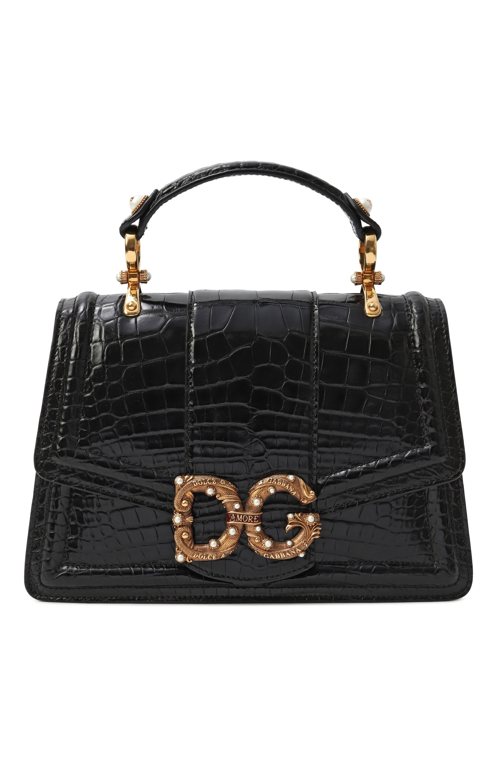 Сумка dg amore из кожи крокодила DOLCE & GABBANA черного цвета по цене 2560000 руб., арт. BB6675/B2DF8/AMIS, фото 1 Сумка dg amore из кожи крокодила DOLCE & GABBANA, арт. BB6675/B2DF8/AMIS, фото 1