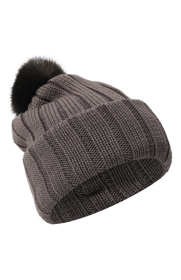 Женская шерстяная шапка BLACK SABLE серого цвета, арт. BS-005CW | Фото 1 (Материал: Текстиль, Шерсть; Материал сплава: Проставлено; Нос: Не проставлено)