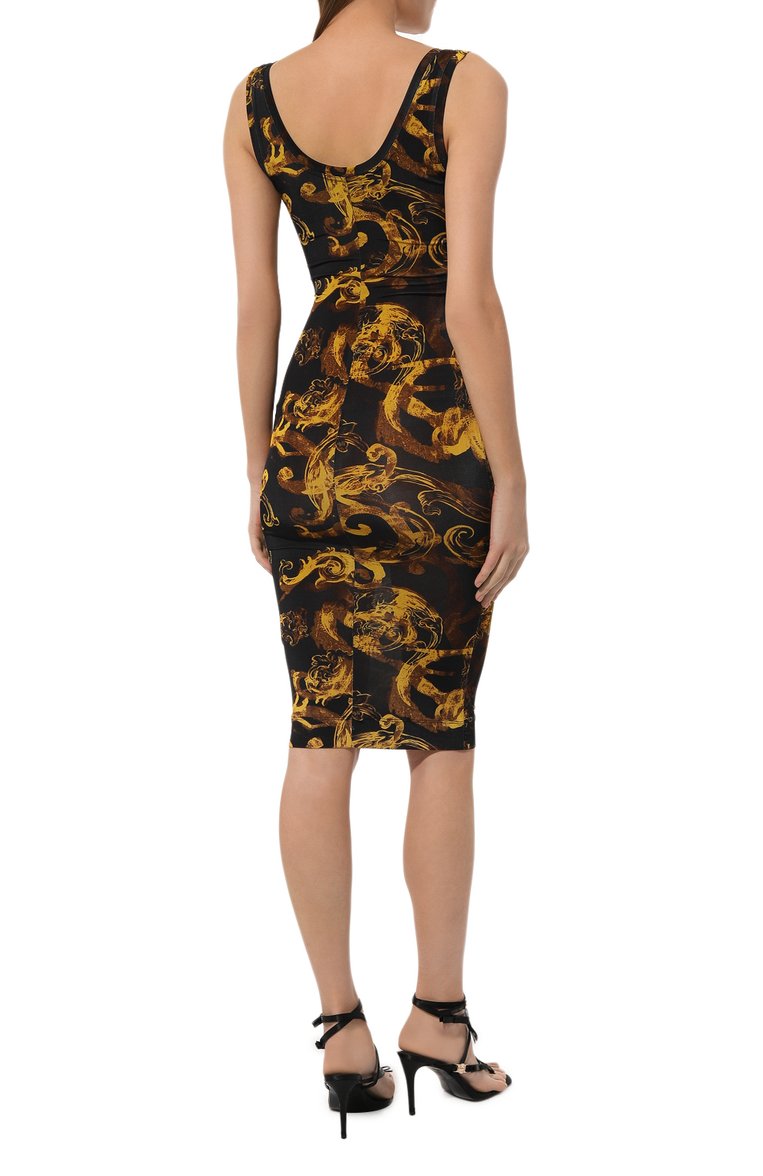 Женское платье из вискозы VERSACE JEANS COUTURE разноцветного цвета, арт. 76HA09B6/JS291 | Фото 4 (Материал внешний: Вискоза; Длина Ж (юбки, платья, шорты): До колена; Случай: Коктейльный; Женское Кросс-КТ: Платье-одежда; Стили: Гламурный; Рукава: Без рукавов)