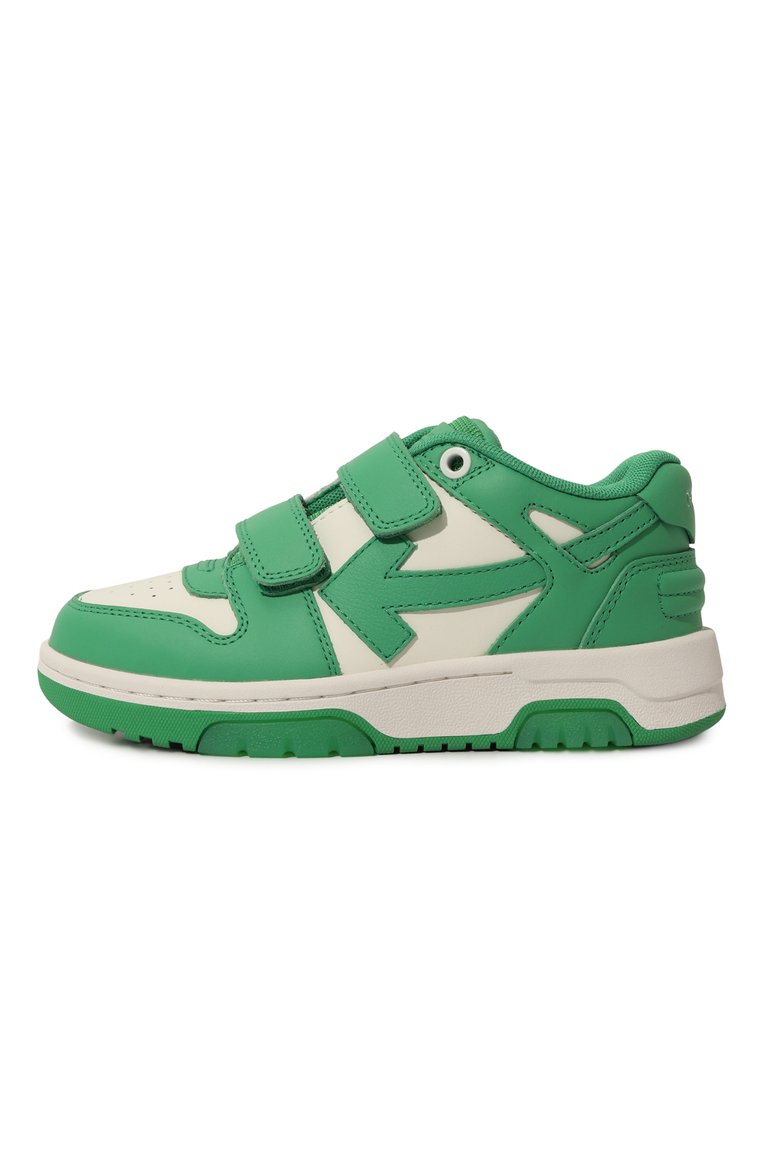 Детские кожаные кеды OFF-WHITE зеленого цвета, арт. 0BIA008S24LEA001/28-34 | Фото 2 (Материал внутренний: Текстиль; Нос: Не проставлено; Кросс-КТ: велькро; Мальчики Кросс-КТ: Обувь-низкие; Материал внешний: Натуральная кожа)
