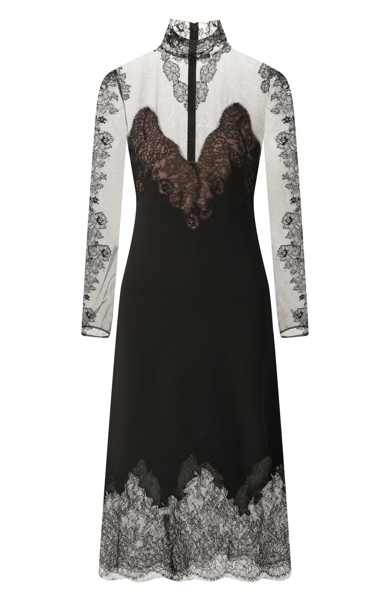Женское платье VALENTINO черного цвета, арт. 5B0VABS51MH | Фото 1 (Рукава: Длинные; Длина Ж (юбки, платья, шорты): Миди; Женское Кросс-КТ: Платье-одежда; Случай: Коктейльный; Стили: Гламурный; Материал внешний: Синтетический материал)