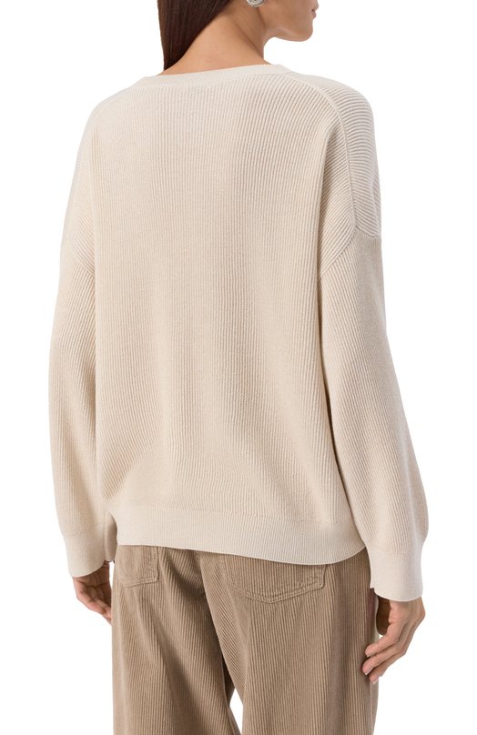 Свитер из хлопка и вискозы Brunello Cucinelli MAZ260200P Кремовый  MAZ260200P Фото 4