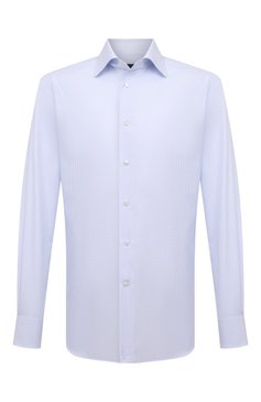 Мужская хлопковая сорочка ZEGNA голубого цвета, арт. 301504/9RS0GS | Фото 1 (Манжеты: На пуговицах; Принт: Клетка; Рукава: Длинные; Воротник: Акула; Длина (для топов): Стандартные; Рубашки М: Slim Fit; Материал сплава: Проставлено; Материал внешний: Хлопок; Стили: Классический; Случай: Формальный; Драгоценные камни: Проставлено)