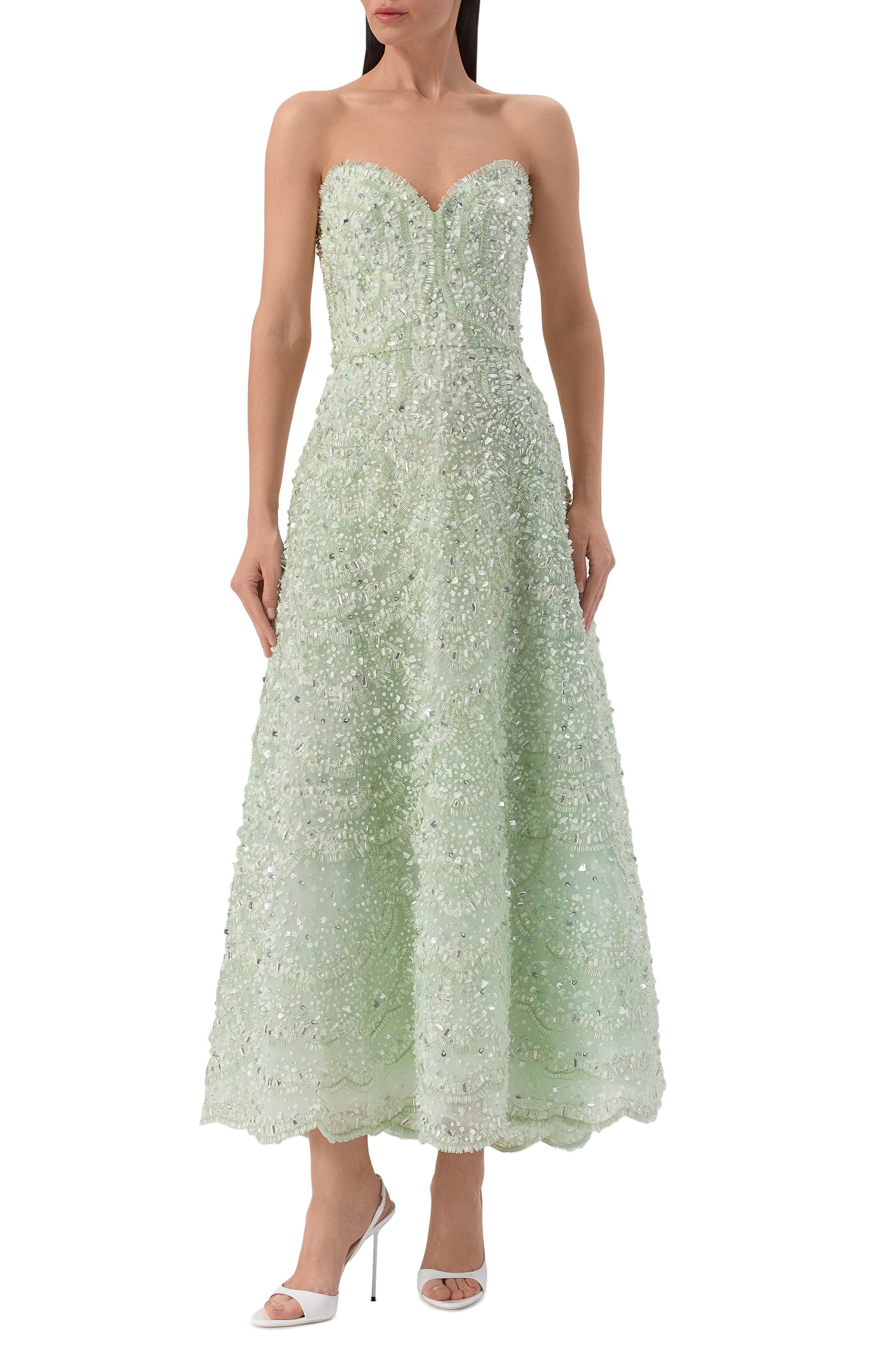 Платье с отделкой стразами ELIE SAAB светло-зеленого цвета по цене 1930000 руб., арт. D1186NS26/BE072, фото 2 Платье с отделкой стразами ELIE SAAB, арт. D1186NS26/BE072, фото 2