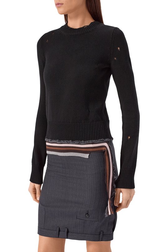 Хлопковый пуловер MM6 S52HL0058/M13205 Чёрный  S52HL0058/M13205 Фото 3