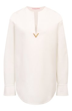 Женская хлопковая блузка VALENTINO белого цвета, арт. 5B3AE9L575Y | Фото 1 (Длина (для топов): Удлиненные; Рукава: Длинные; Материал внешний: Хлопок; Материал сплава: Проставлено; Драгоценные камни: Проставлено; Женское Кросс-КТ: Блуза-одежда; Стили: Кэжуэл; Кросс-КТ: костюм; Принт: Без принта)