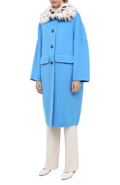 Шерстяное пальто ERMANNO ERMANNO SCERVINO голубого цвета по цене 107000 руб., арт. 47T CP38 VIN, фото 4 Шерстяное пальто ERMANNO ERMANNO SCERVINO, арт. 47T CP38 VIN, фото 4