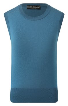 Женский шелковый топ DOLCE & GABBANA голубого цвета, арт. FXT04T/JBSHX | Фото 1 (Рукава: Короткие; Материал сплава: Проставлено; Материал внешний: Шелк; Длина (для топов): Стандартные; Драгоценные камни: Проставлено; Стили: Минимализм)