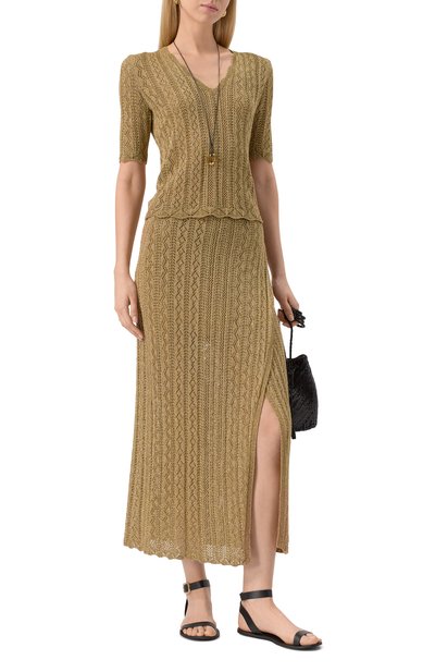 Юбка из вискозы TWINSET золотого цвета по цене 36600 руб., арт. 251TT3192, фото 2 Юбка из вискозы TWINSET, арт. 251TT3192, фото 2