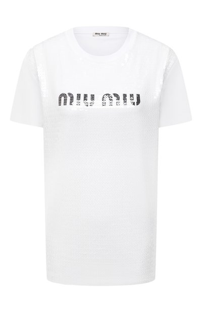 Хлопковая футболка MIU MIU, арт. MJN319-1ZSB-F0009, фото 1