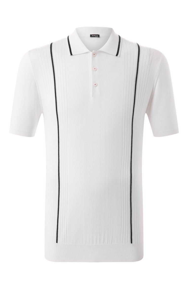 Мужское хлопковое поло KITON белого цвета, арт. UMK0715V110A | Фото 1 (Рукава: Короткие; Длина (для топов): Стандартные; Кросс-КТ: Трикотаж; Застежка: Пуговицы; Принт: Без принта; Стили: Кэжуэл; Материал внешний: Хлопок)