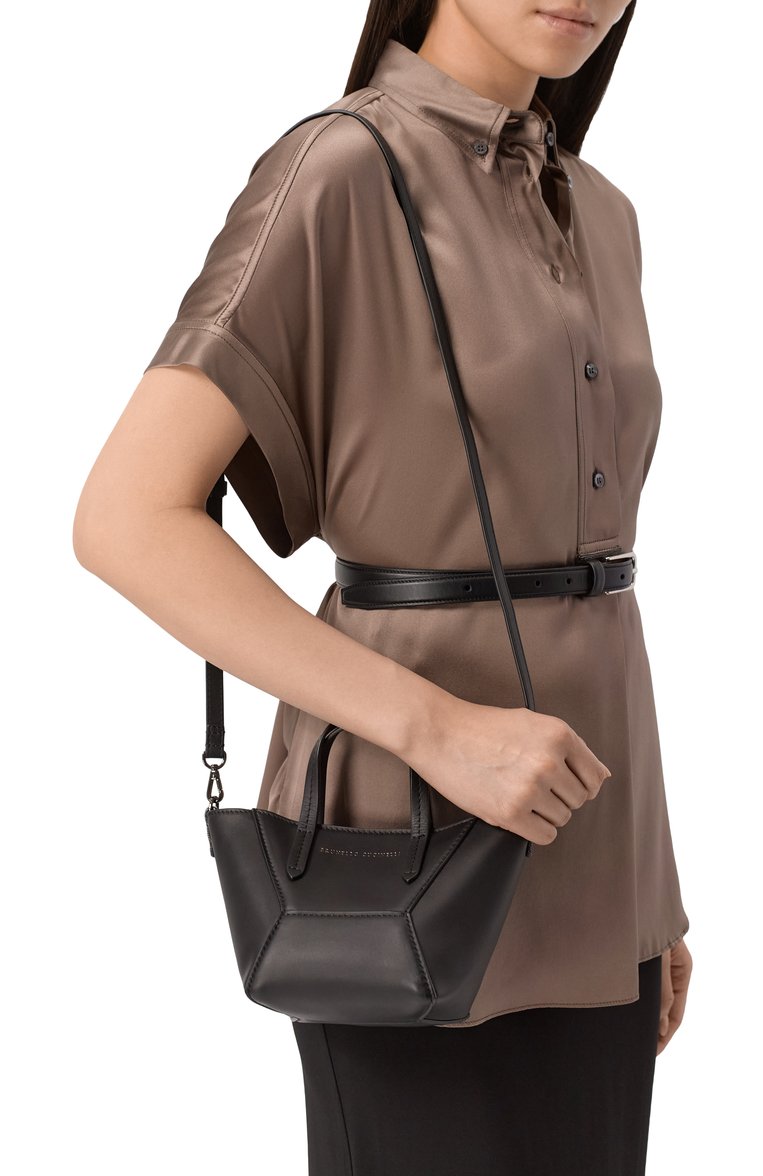 Женская сумка bc duo mini BRUNELLO CUCINELLI черного цвета, арт. MBHED2675 | Фото 2 (Размер: mini; Ремень/цепочка: На ремешке; Материал: Натуральная кожа; Автоматизация состава: Проставлено; Автоматизация ТО: Проставлено)