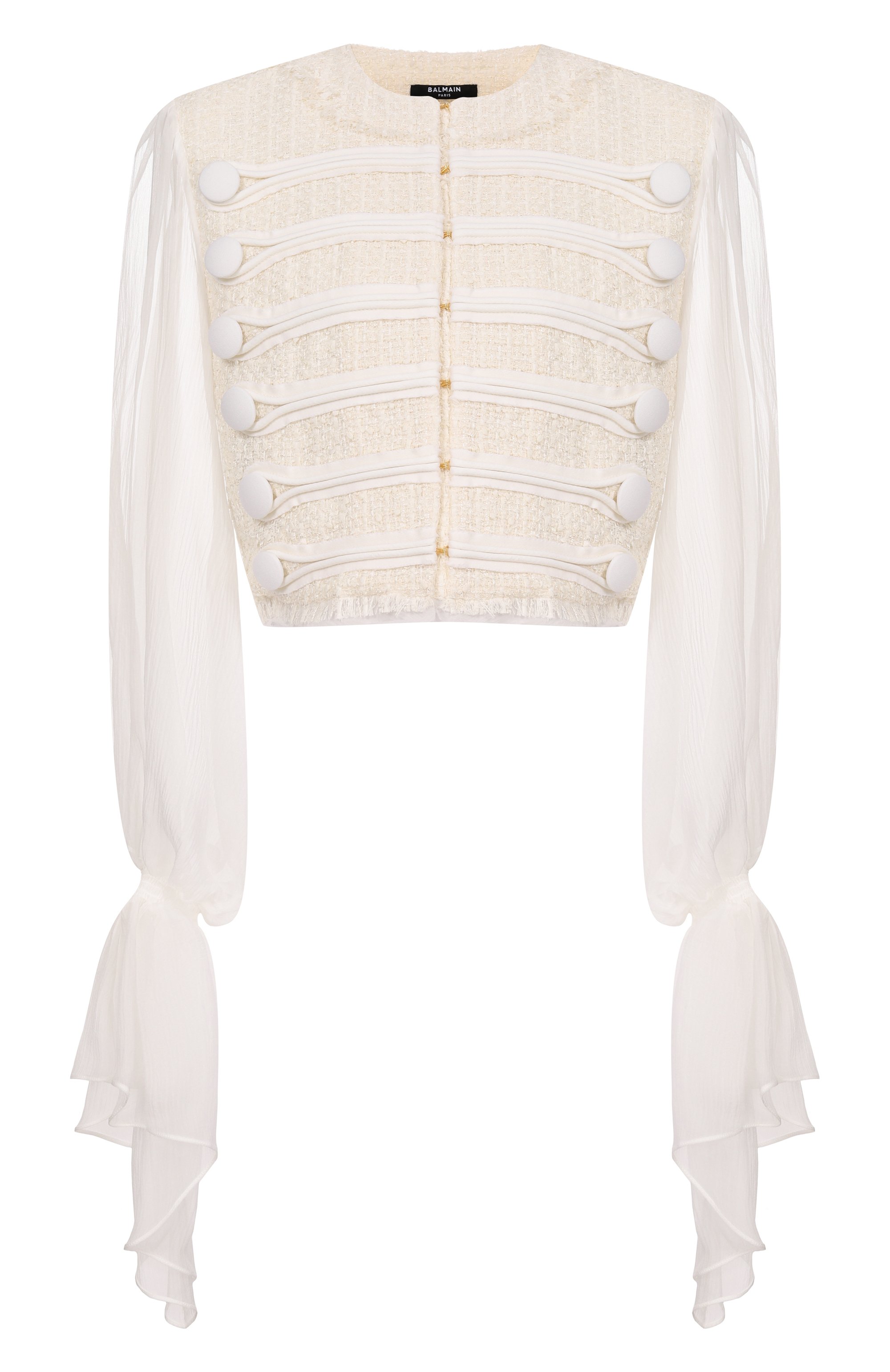 Твидовый жакет BALMAIN кремового цвета по цене 328500 руб., арт. HF1HR140/MI41, фото 1 Твидовый жакет BALMAIN, арт. HF1HR140/MI41, фото 1