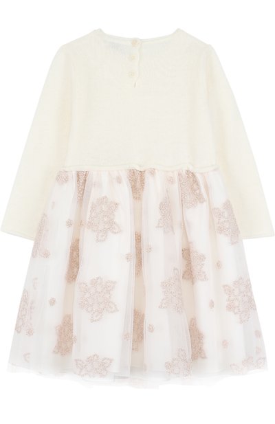 Комбинированное платье из шерсти с многослойной юбкой и вышивкой IL GUFO, арт. A17VL151N5017/3M-9M, фото 2