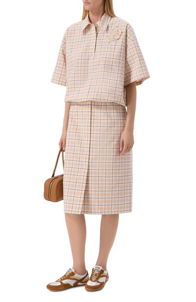 Комбинированные кеды MIU MIU коричневого цвета по цене 122500 руб., арт. 5E428E/FA00571L, фото 3 Комбинированные кеды MIU MIU, арт. 5E428E/FA00571L, фото 3