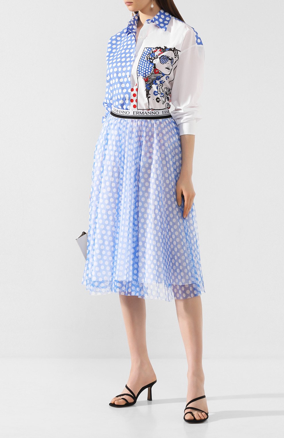 Хлопковая рубашка ERMANNO ERMANNO SCERVINO голубого цвета по цене 41050 руб., арт. 46T CM24 P0I, фото 2 Хлопковая рубашка ERMANNO ERMANNO SCERVINO, арт. 46T CM24 P0I, фото 2