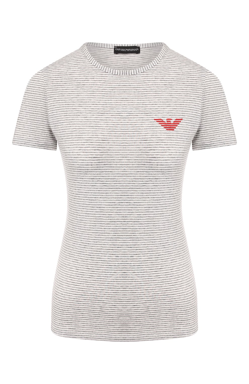 Футболка в полоску EMPORIO ARMANI серого цвета по цене 14450 руб., арт. 3G2T67/2JAQZ, фото 1 Футболка в полоску EMPORIO ARMANI, арт. 3G2T67/2JAQZ, фото 1