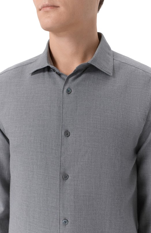 Рубашка из хлопка и кашемира Zegna SRF5/RE8X44A6 Серый  SRF5/RE8X44A6 Фото 5