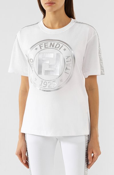 Хлопковая футболка FENDI белого цвета по цене 26050 руб., арт. FAF073 AB7G, фото 3 Хлопковая футболка FENDI, арт. FAF073 AB7G, фото 3