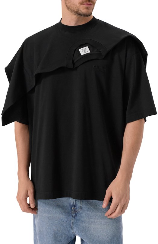 Хлопковая футболка VETEMENTS UH76TR400B/1000 LIGHT JERSEY Чёрный  UH76TR400B/1000 LIGHT JERSEY Фото 3