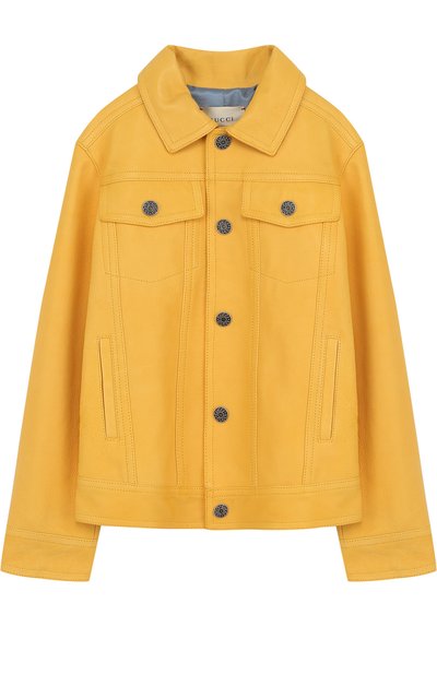 Кожаная куртка с принтом и отложным воротником GUCCI, арт. 502058/XG588, фото 1