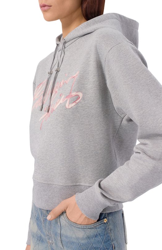 Хлопковое худи Balmain GF1JR030/BD43 Серый  GF1JR030/BD43 Фото 5