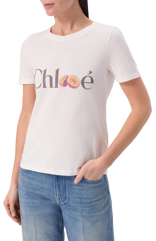Хлопковая футболка Chloé CH26SJH08197 Белый  CH26SJH08197 Фото 3