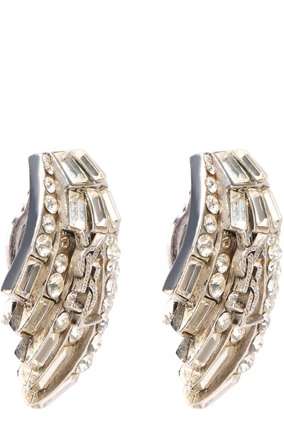Серьги-клипсы с отделкой из кристаллов и логотипом бренда SAINT LAURENT, арт. 486060/Y0623, фото 2