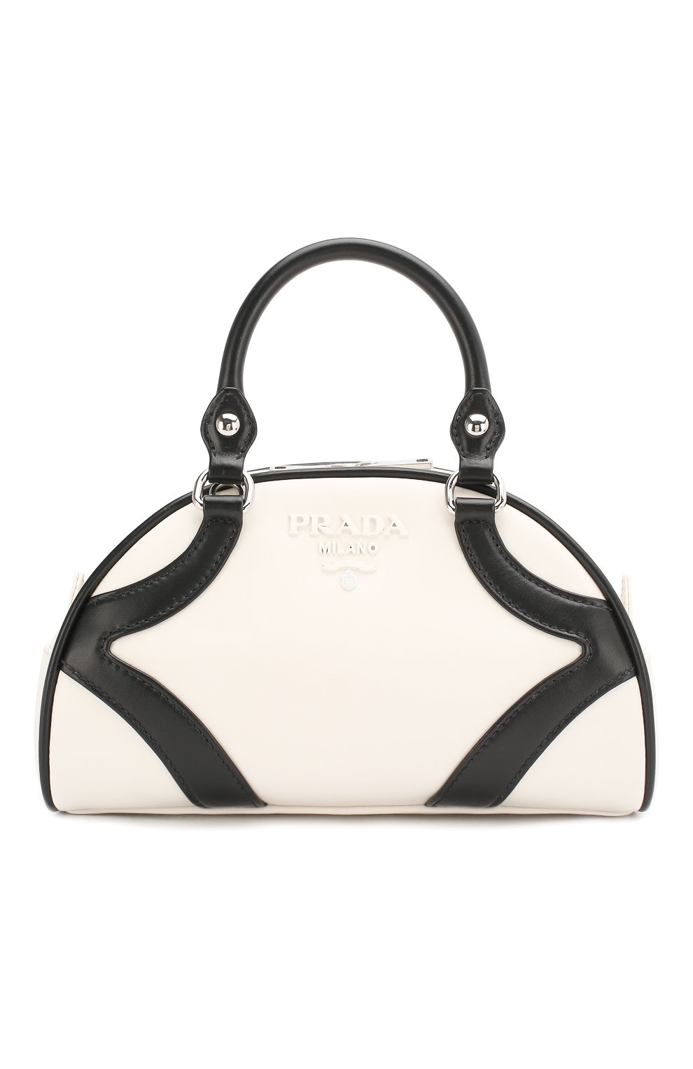 Сумка bowling PRADA черно-белого цвета по цене 170000 руб., арт. IBB071-ASK-F0964-DSO, фото 1 Сумка bowling PRADA, арт. IBB071-ASK-F0964-DSO, фото 1