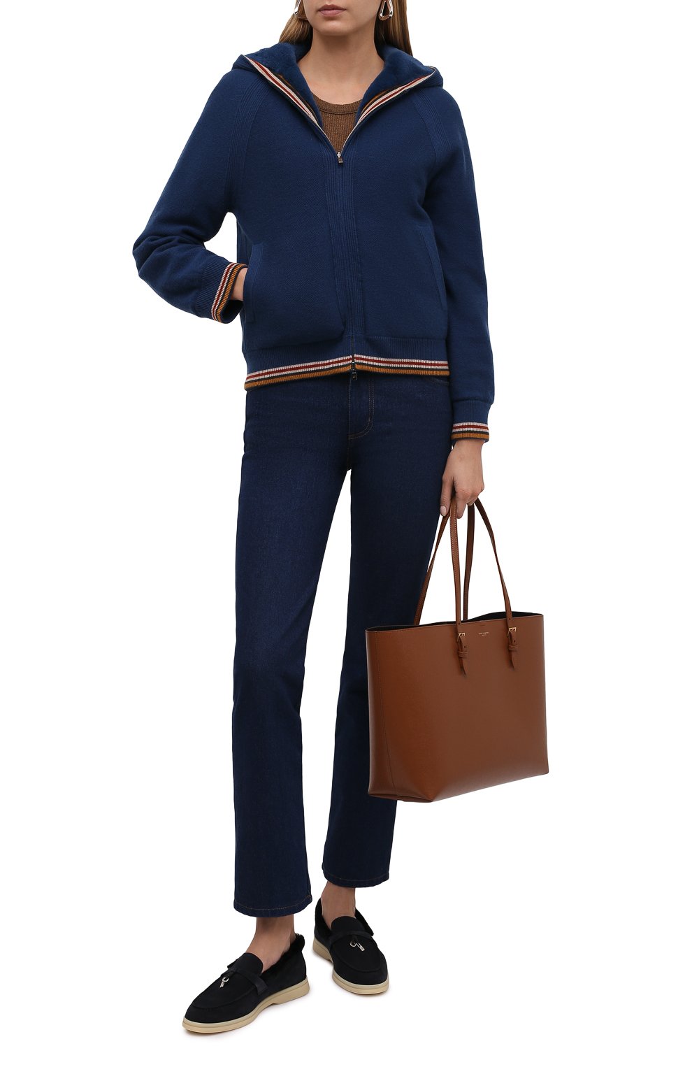 Кардиган с меховой подкладкой LORO PIANA бирюзового цвета по цене 1370000 руб., арт. FAL7051, фото 2 Кардиган с меховой подкладкой LORO PIANA, арт. FAL7051, фото 2