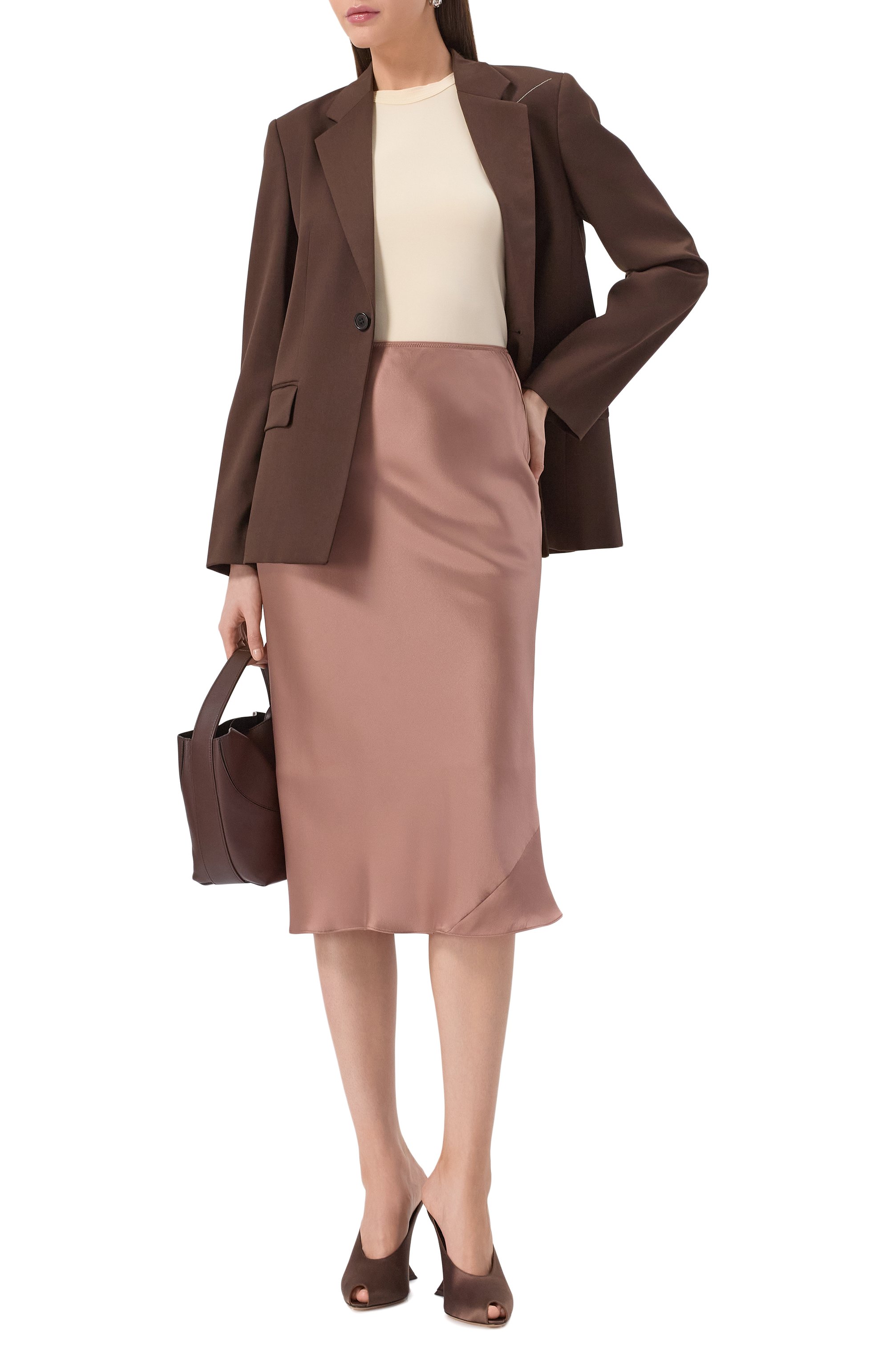 Атласная юбка DOROTHEE SCHUMACHER коричневого цвета по цене 77700 руб., арт. 147305, фото 2 Атласная юбка DOROTHEE SCHUMACHER, арт. 147305, фото 2