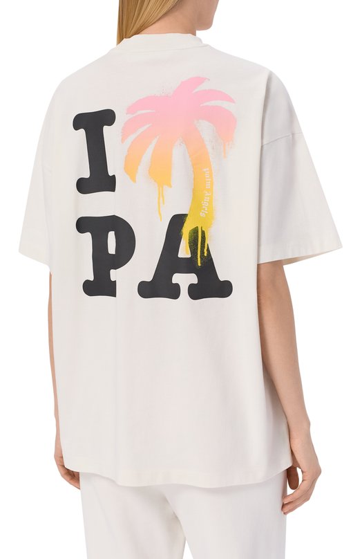 Хлопковая футболка Palm Angels PWAA07BS26JER004 Кремовый  PWAA07BS26JER004 Фото 4