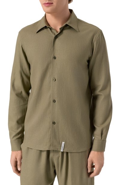 Рубашка изо льна и вискозы HINNOMINATE хаки цвета по цене 17550 руб., арт. HMABM01347, фото 3 Рубашка изо льна и вискозы HINNOMINATE, арт. HMABM01347, фото 3