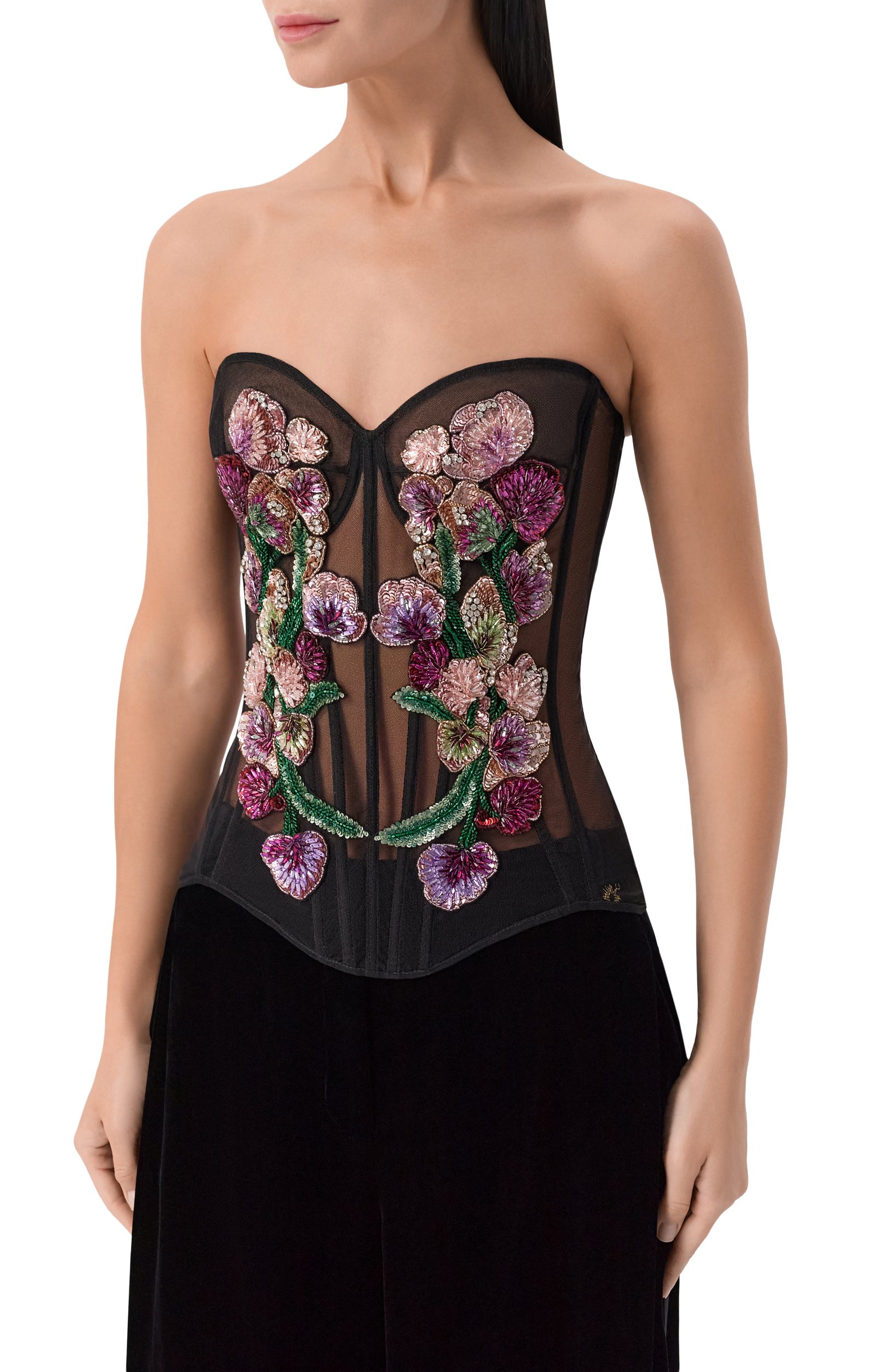 Корсет с отделкой пайетками и бисером ZUHAIR MURAD черного цвета по цене 348500 руб., арт. PTP26011/EMFL003, фото 3 Корсет с отделкой пайетками и бисером ZUHAIR MURAD, арт. PTP26011/EMFL003, фото 3