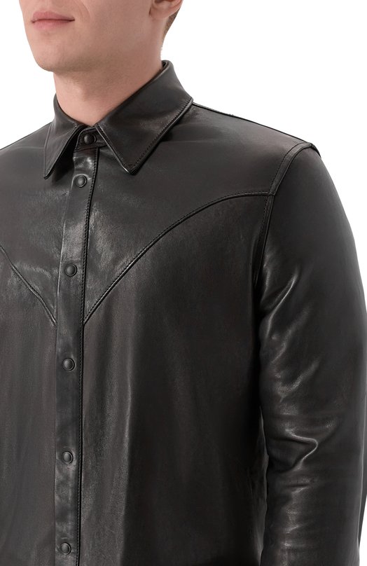 Кожаная куртка-рубашка Ann Demeulemeester B0013403/LT137 Чёрный  B0013403/LT137 Фото 5