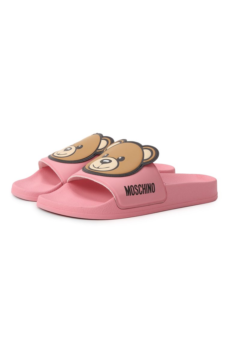 Детский шлепанцы MOSCHINO розового цвета, арт. 80632/VAR1/36-40 | Фото 1 (Нос: Не проставлено; Материал внешний: Резина, Пластик; Материал внутренний: Текстиль; Тематический товар: Teddy Bear; Автоматизация состава: Проставлено)