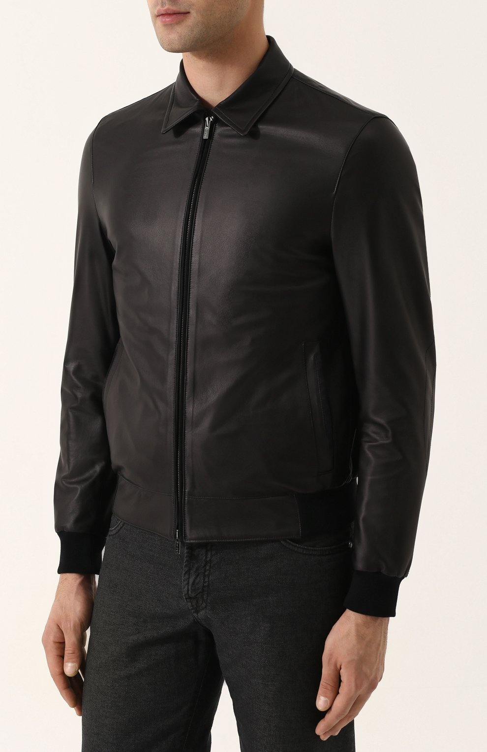 Кожаный бомбер на молнии с отложным воротником KITON, арт. UW0396V08P2724000, фото 3