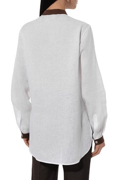Женская льняная блузка KITON белого цвета, арт. D49412H06207 | Фото 4 (Рукава: Длинные; Длина (для топов): Удлиненные; Материал внешний: Лен; Стили: Кэжуэл; Принт: Без принта; Женское Кросс-КТ: Блуза-одежда)
