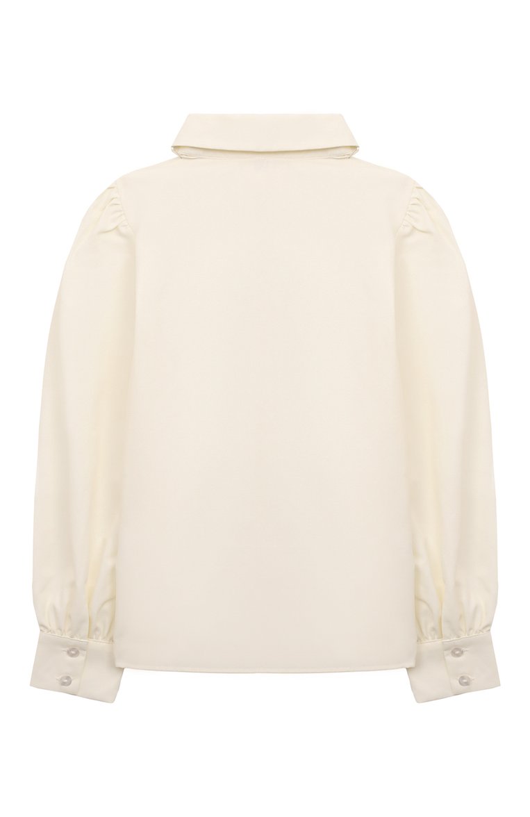 Детское хлопковая блузка EIRENE кремового цвета, арт. FW2425122/9/10A-14/15A | Фото 2 (Рукава: Длинные; Материал внешний: Синтетический материал, Хлопок; Стили: Классический; Девочки-школьная форма: Блузки; Автоматизация ТО: Проставлено; Автоматизация состава: Проставлено; Ростовка одежда: 10 - 11 лет | 140 - 146см, 12 лет | 152 см, 13 - 15 лет | 158 см, 16 лет | 164 см)
