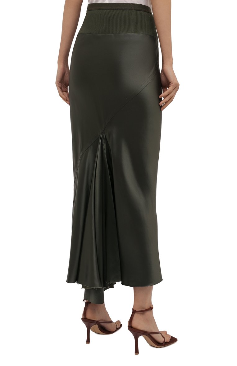 Женская юбка RICK OWENS зеленого цвета, арт. RP02A7334/QLX | Фото 4 (Длина Ж (юбки, платья, шорты): Макси; Материал внешний: Синтетический материал; Женское Кросс-КТ: Юбка-одежда; Стили: Романтичный; Региональные ограничения белый список (Axapta Mercury): Не проставлено)