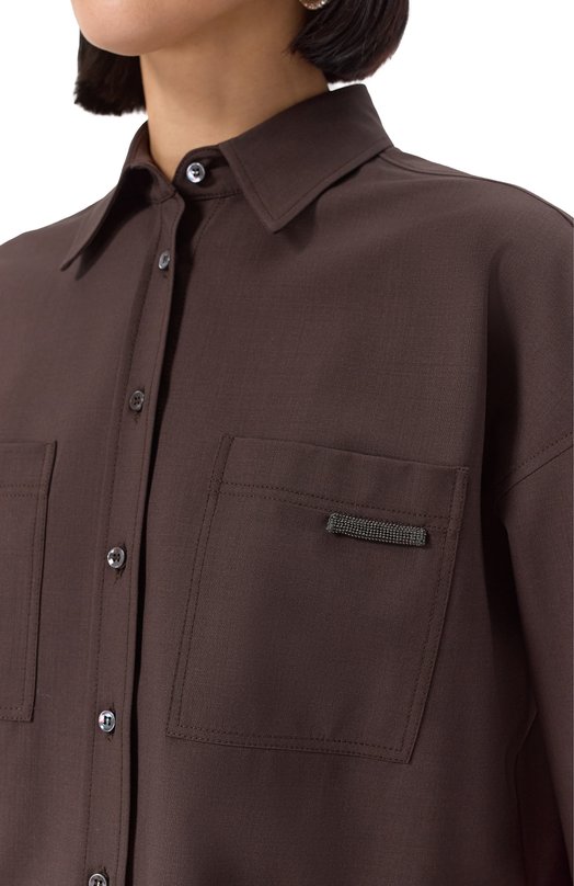 Шерстяная рубашка Brunello Cucinelli MPW07NB206 Коричневый  MPW07NB206 Фото 5