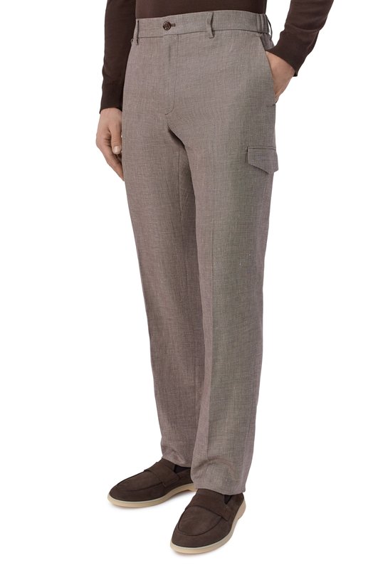 Брюки-карго изо льна и шерсти Stefano Ricci M1T6100142/B127HA Коричневый  M1T6100142/B127HA Фото 3