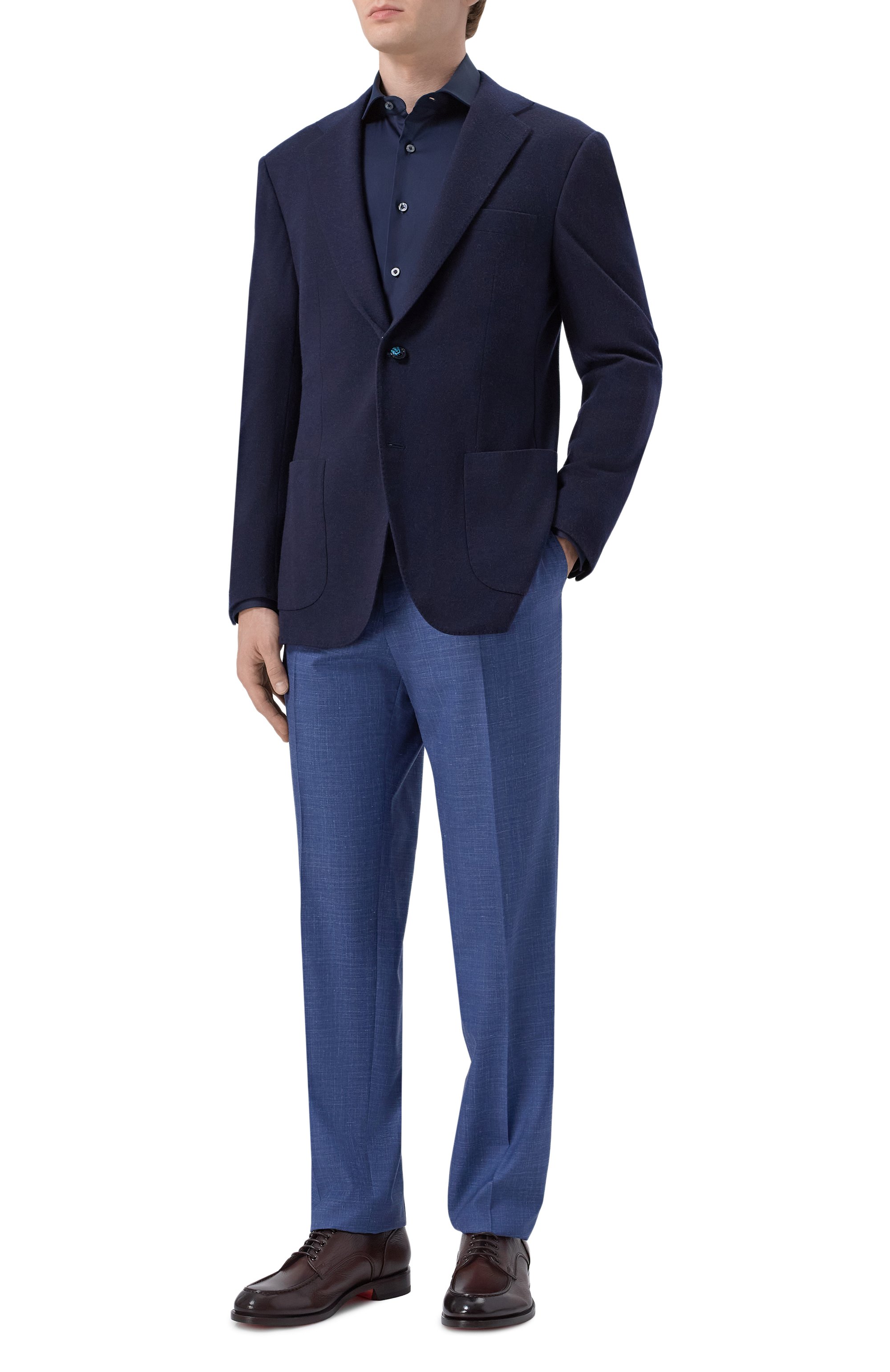 Брюки из шерсти и шелка BOSS синего цвета по цене 34950 руб., арт. 50562605, фото 2 Брюки из шерсти и шелка BOSS, арт. 50562605, фото 2