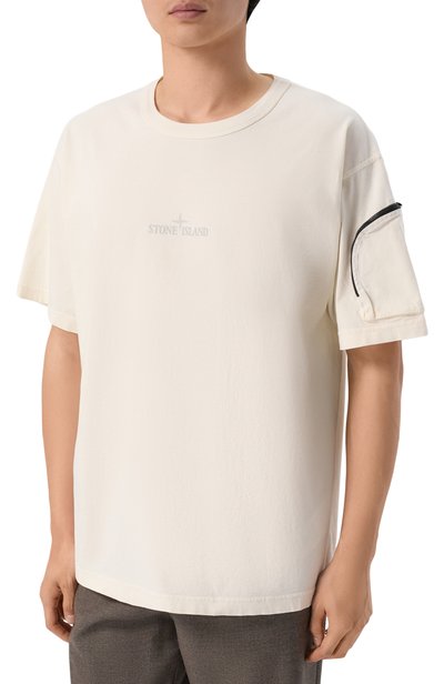 Хлопковая футболка STONE ISLAND кремового цвета по цене 26300 руб., арт. K1S152100004/S0115, фото 3 Хлопковая футболка STONE ISLAND, арт. K1S152100004/S0115, фото 3