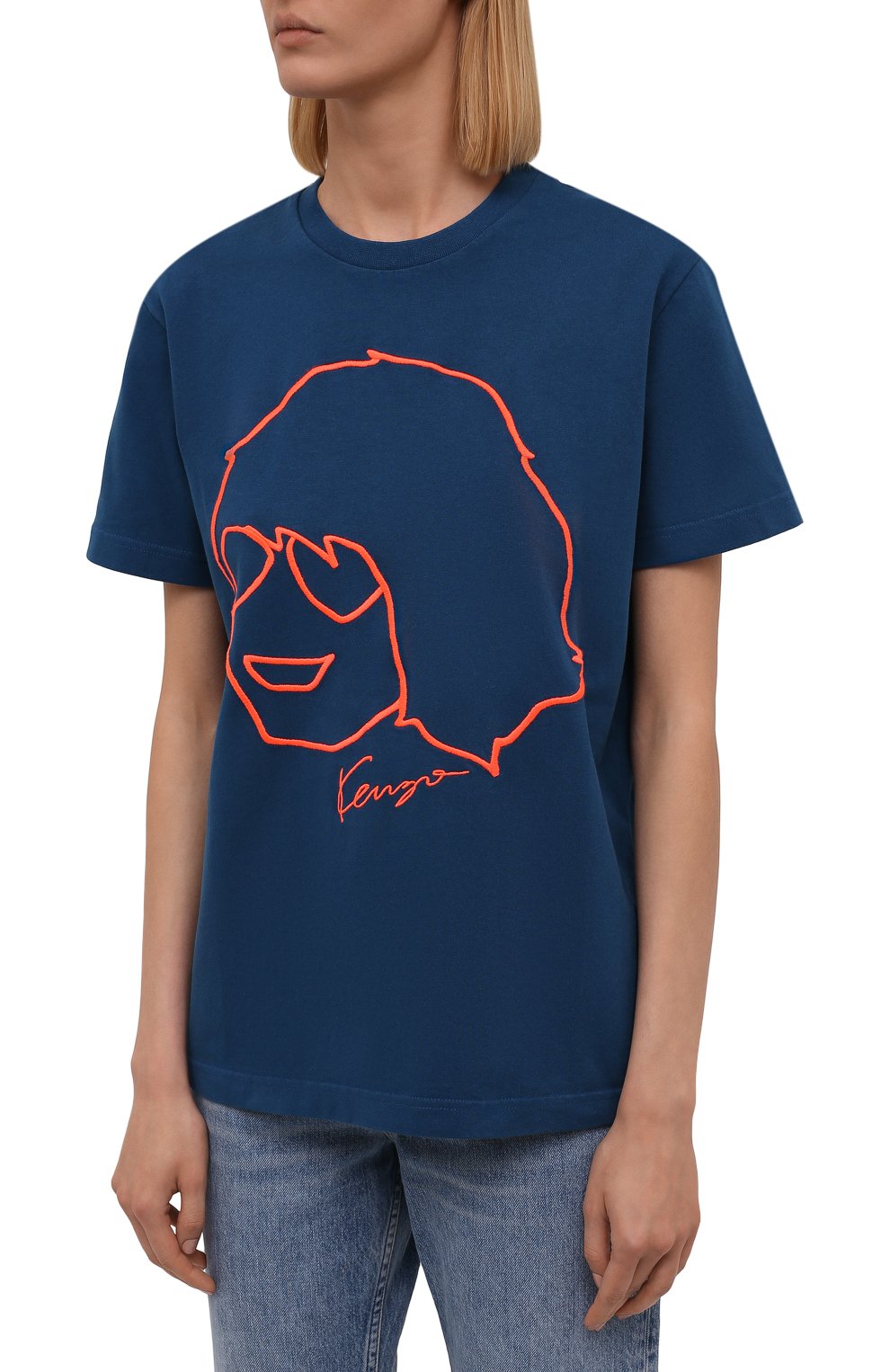 Хлопковая футболка KENZO синего цвета по цене 17400 руб., арт. FB62TS6664SB, фото 3 Хлопковая футболка KENZO, арт. FB62TS6664SB, фото 3